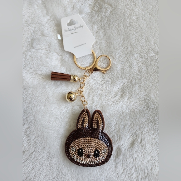 Labubu Brown and Gold Rhinestone Keychain Bag Charm - Picture 1 of 3